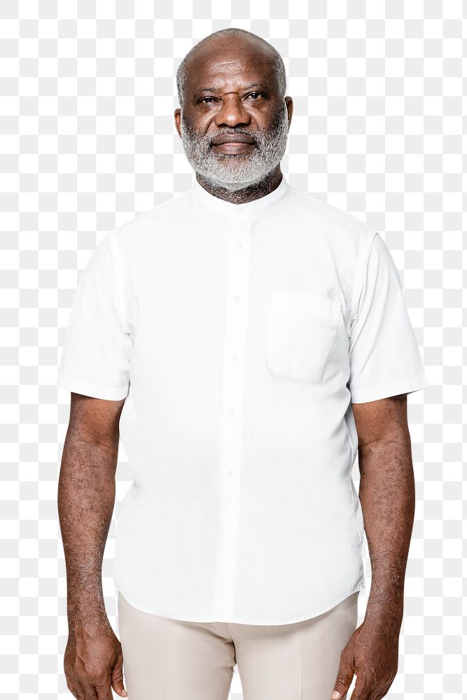 White shirt png mockup men’s apparel on senior model