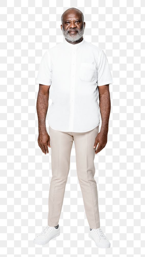 African American man png mockup in white shirt on transparent background full body