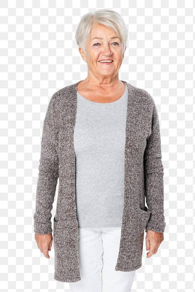 Senior woman png mockup wearing loungewear comfortable winter outfit