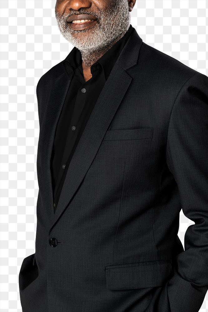 Businessman png mockup in black suit on transparent background