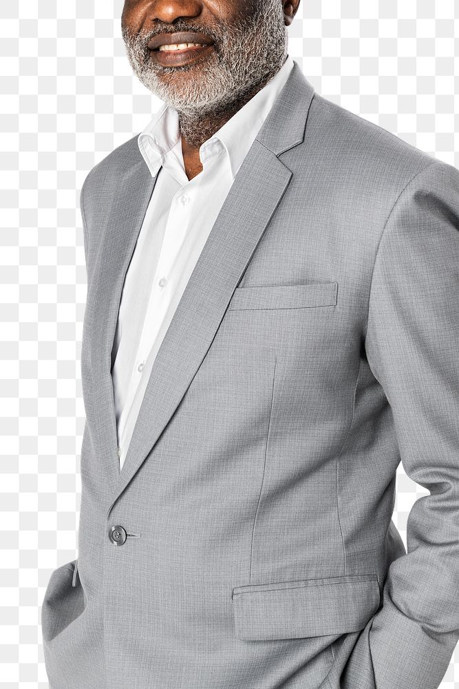 Businessman png mockup in gray suit on transparent background