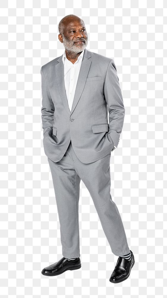 Businessman png mockup in gray suit on transparent background full body