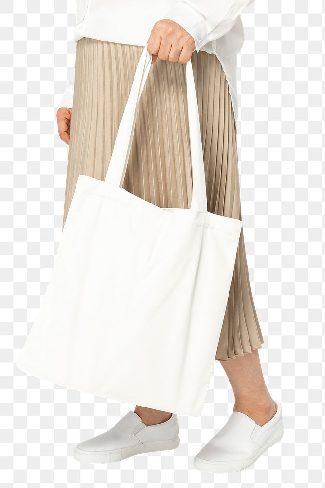 Canvas tote bag png mockup transparent casual apparel close up