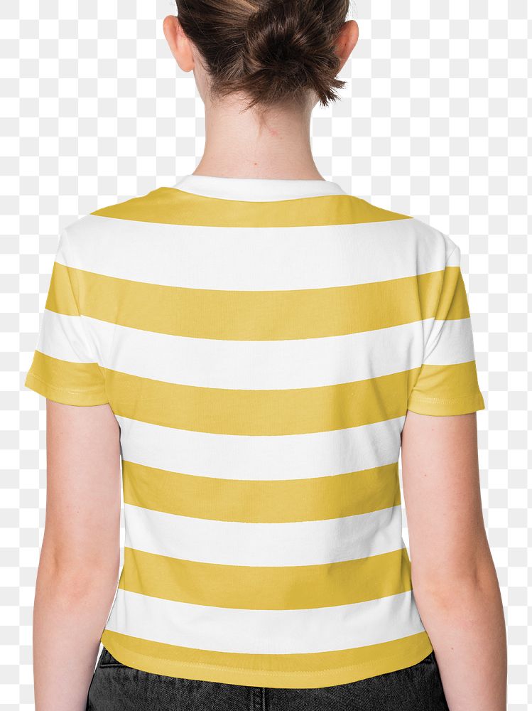 Png yellow striped tee mockup teenage girls&rsquo; summer apparel shoot