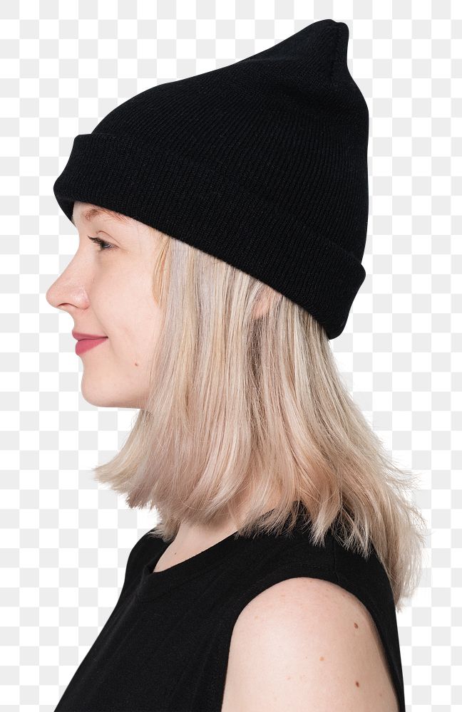 Png girl mockup black beanie street fashion shoot