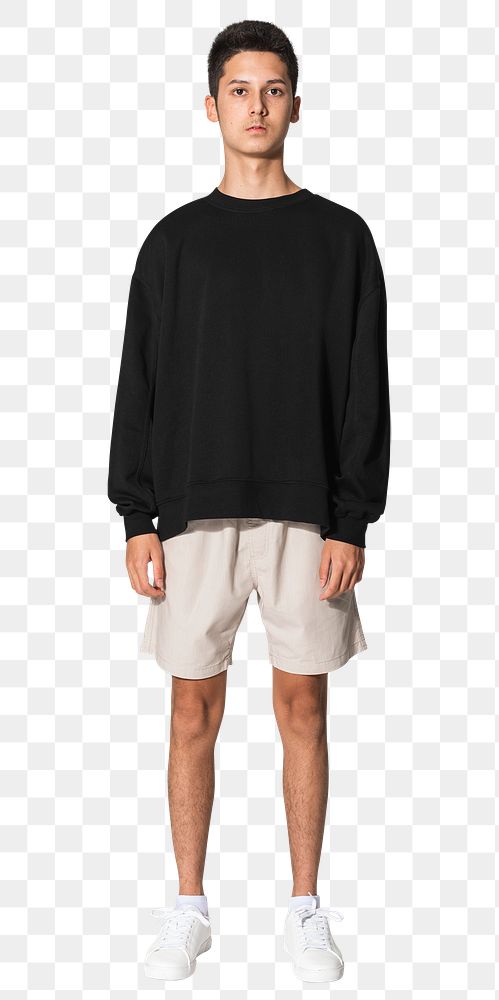 Png teenage boy mockup in black sweater apparel shoot