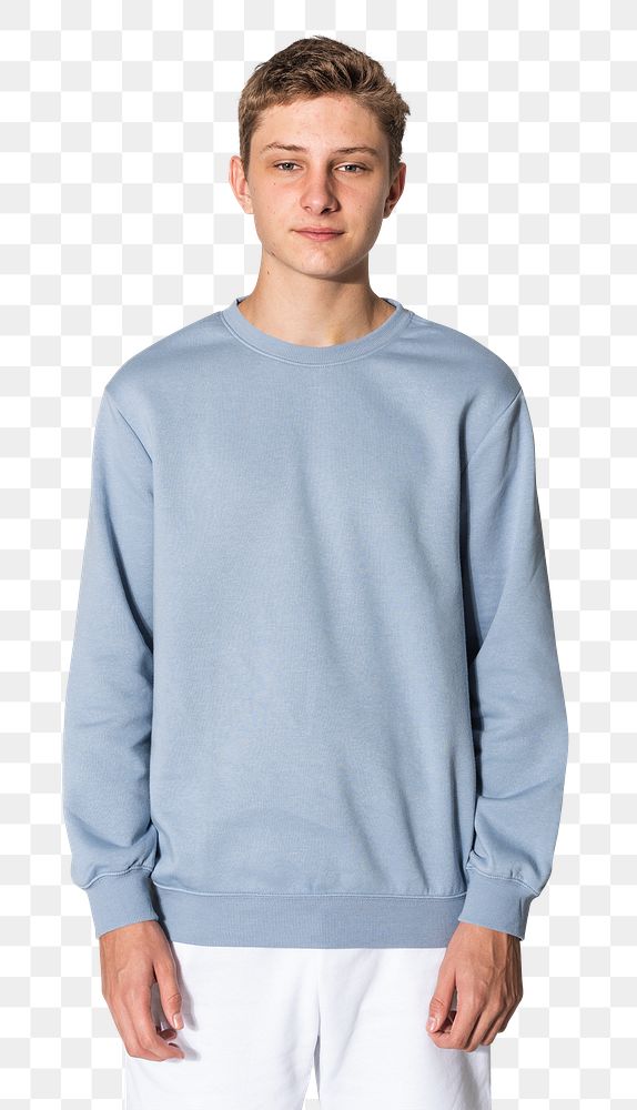 Png teenage boy mockup in blue sweater apparel shoot