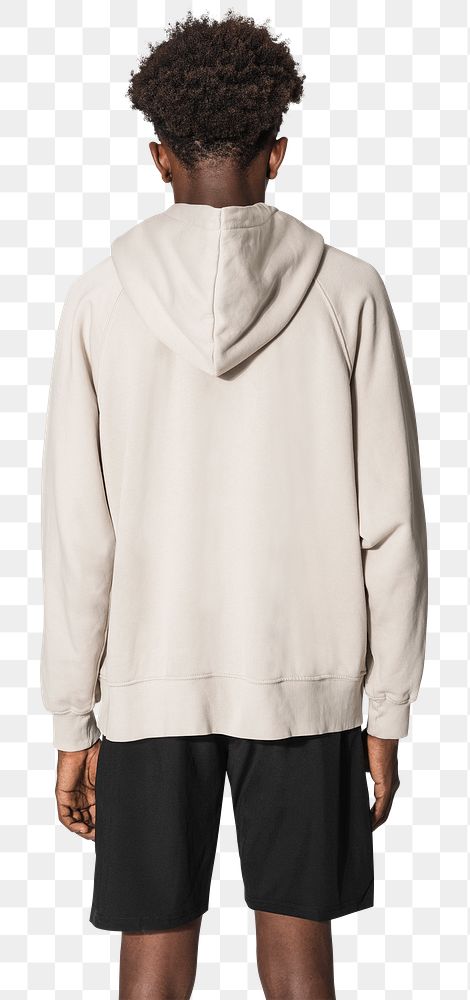 Png beige hoodie mockup for winter youth apparel shoot rear view