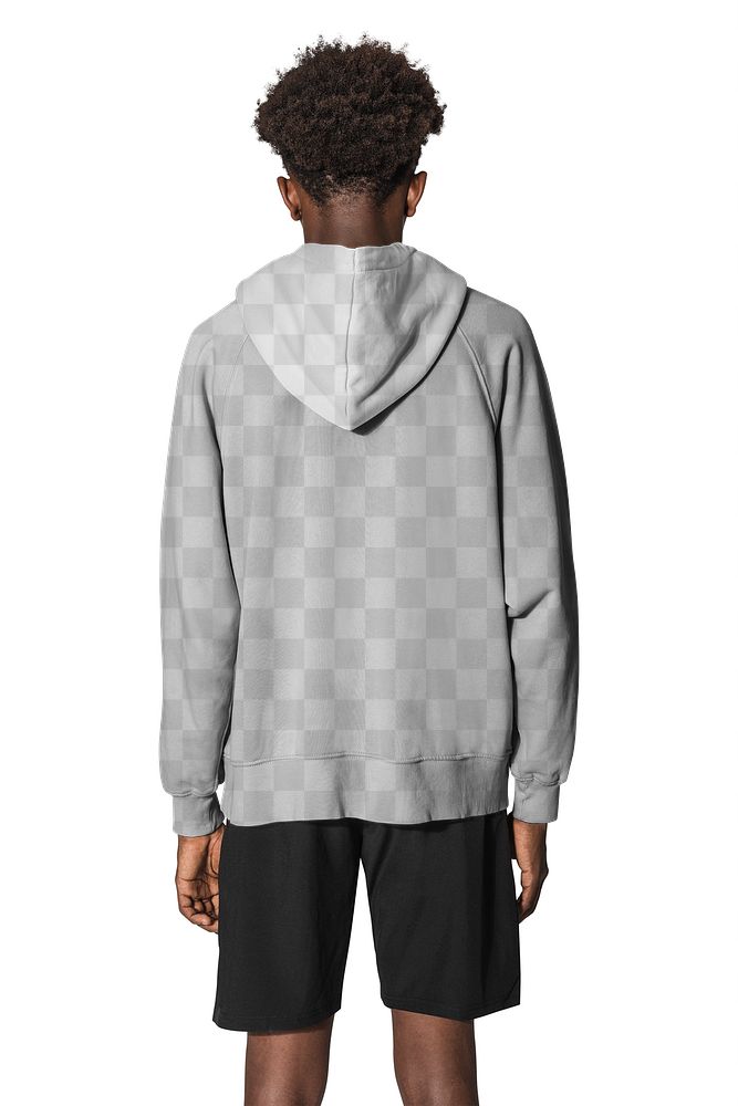 Png transparent hoodie mockup for winter youth apparel shoot rear view