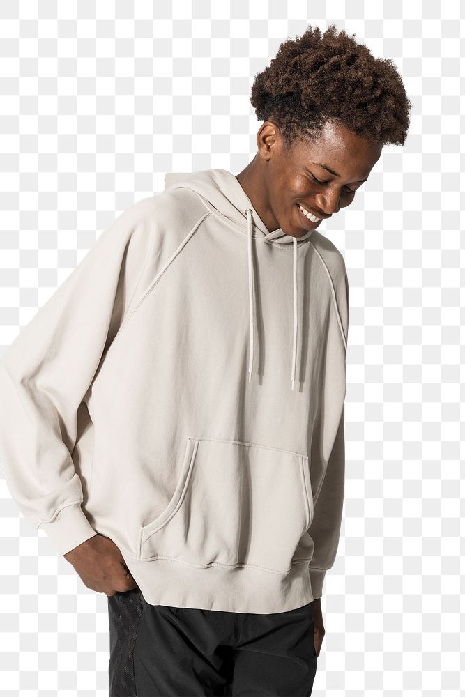 Png beige hoodie mockup for winter youth apparel shoot
