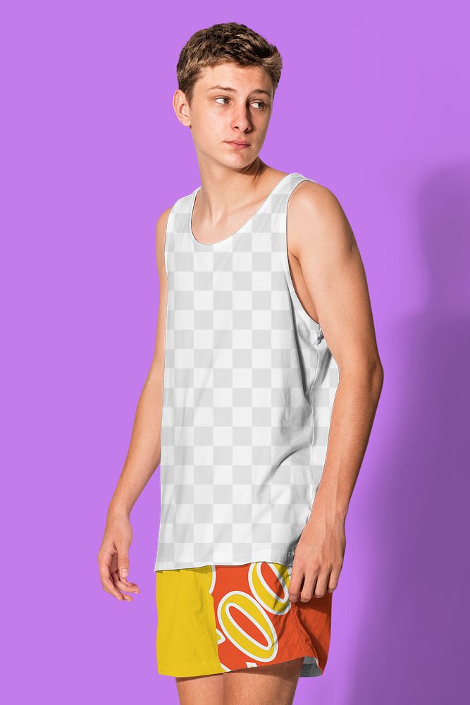 Png tank top mockup and printed shorts teenage summer apparel shoot