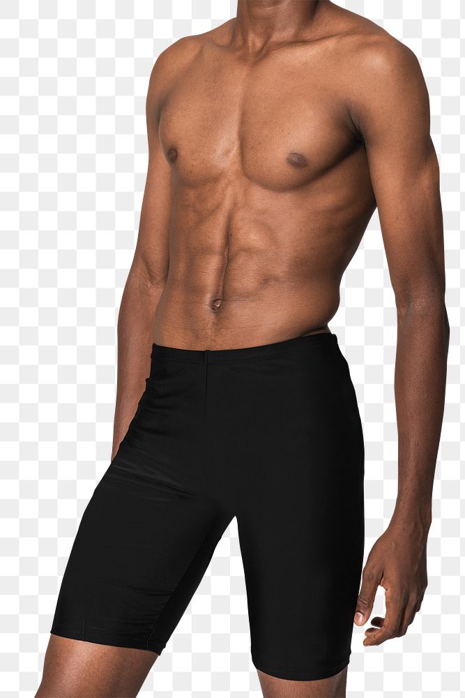 Png men&rsquo;s compression shorts mockup in black for swimwear photoshoot