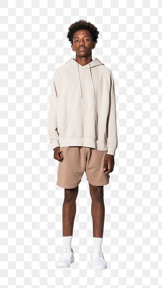 Png beige hoodie mockup youth apparel studio shoot