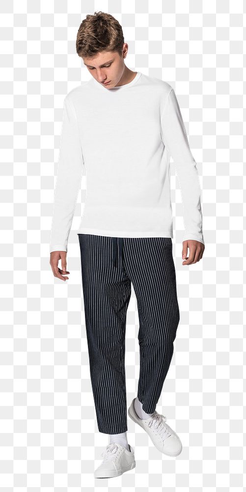 Png teenage boy mockup in white sweater apparel shoot