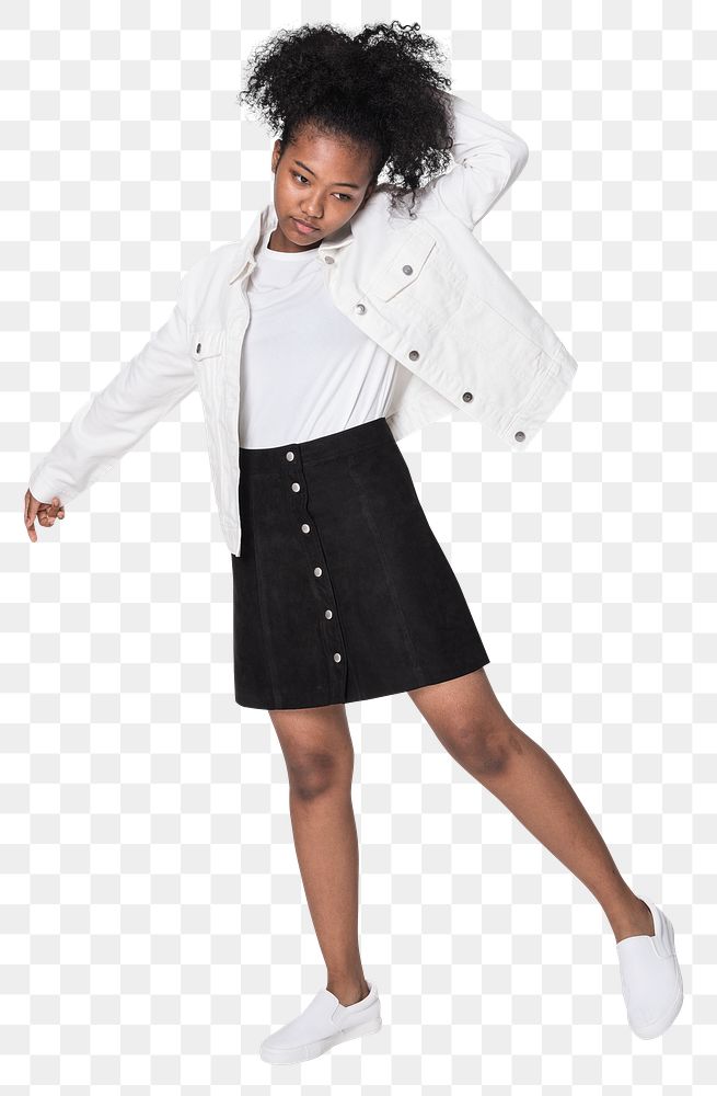 Png girl mockup in white jacket for winter fashion shoot full body
