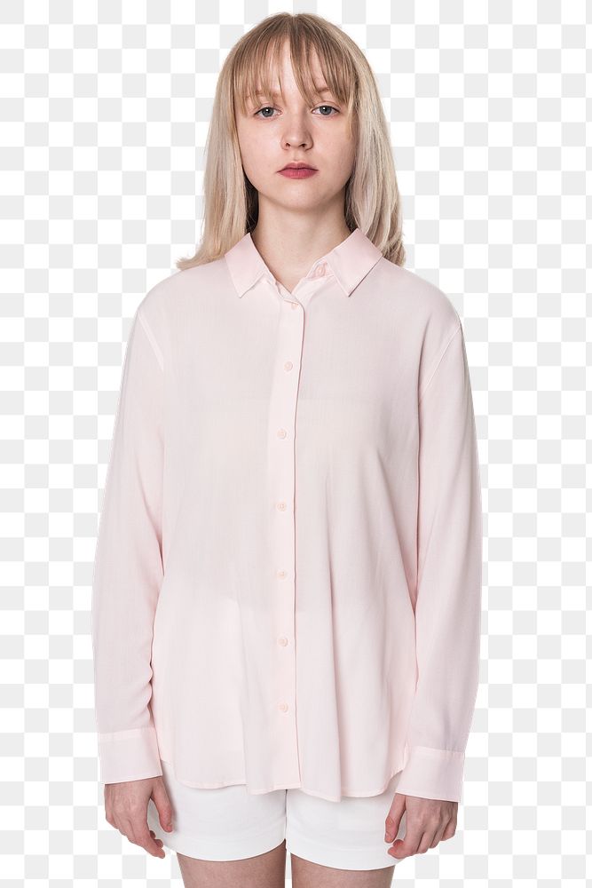 Png teenage girl mockup in pink shirt for youth fashion photoshoot