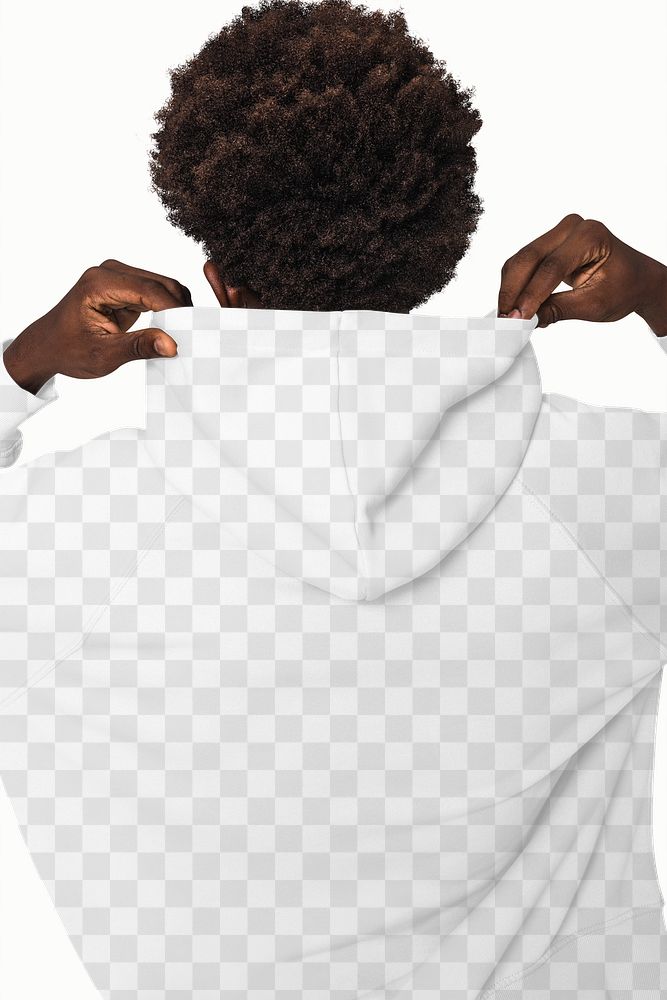 Png transparent hoodie mockup for winter youth apparel shoot rear view