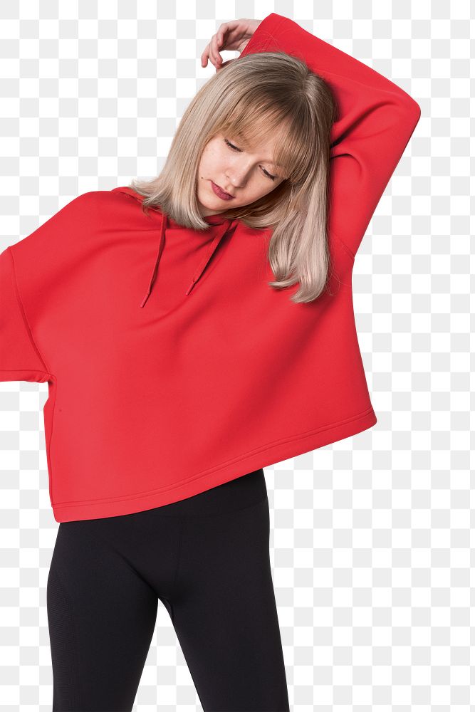 Png girl mockup in red hoodie street fashion studio shoot