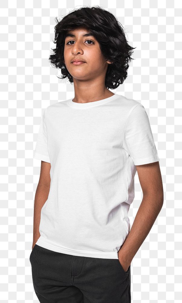 Png white t-shirt mockup for boys youth apparel