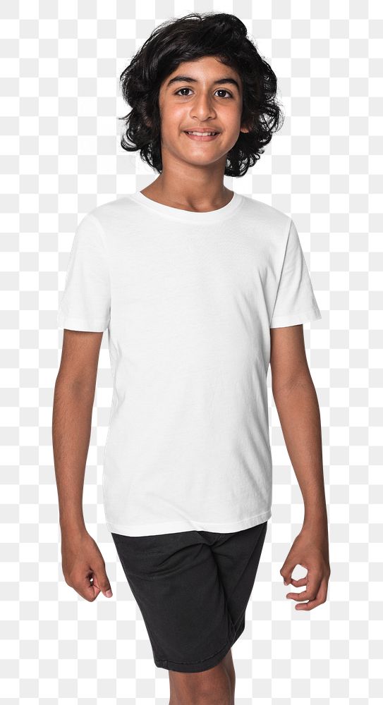 Png white t-shirt mockup for boys youth apparel