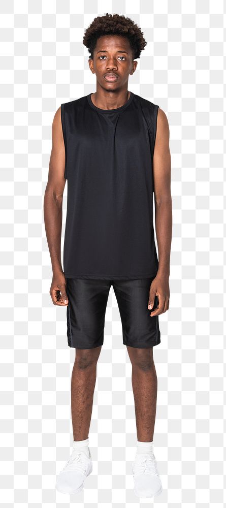 Png teen boy mockup in tank top and gym shorts for activewear fashion shoot