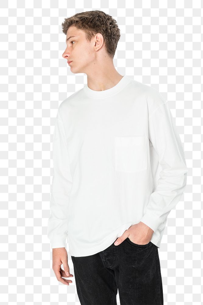 Png teenage boy mockup in white sweater apparel shoot