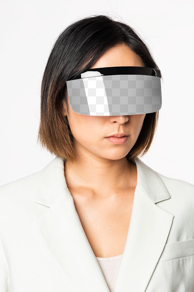 Woman png smart glasses mockup futuristic technology