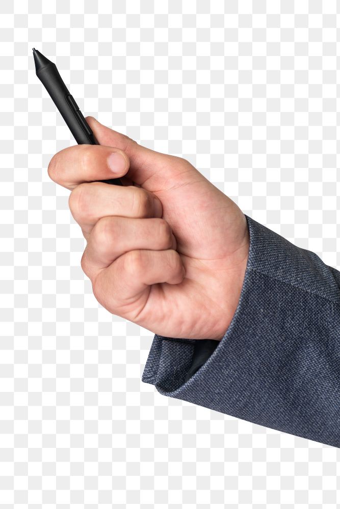 Businessman holding smart pen png mockup