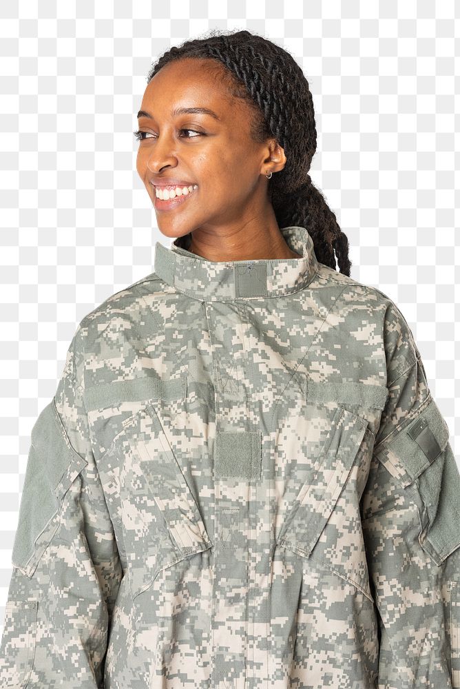 Female soldier in uniform mockup png