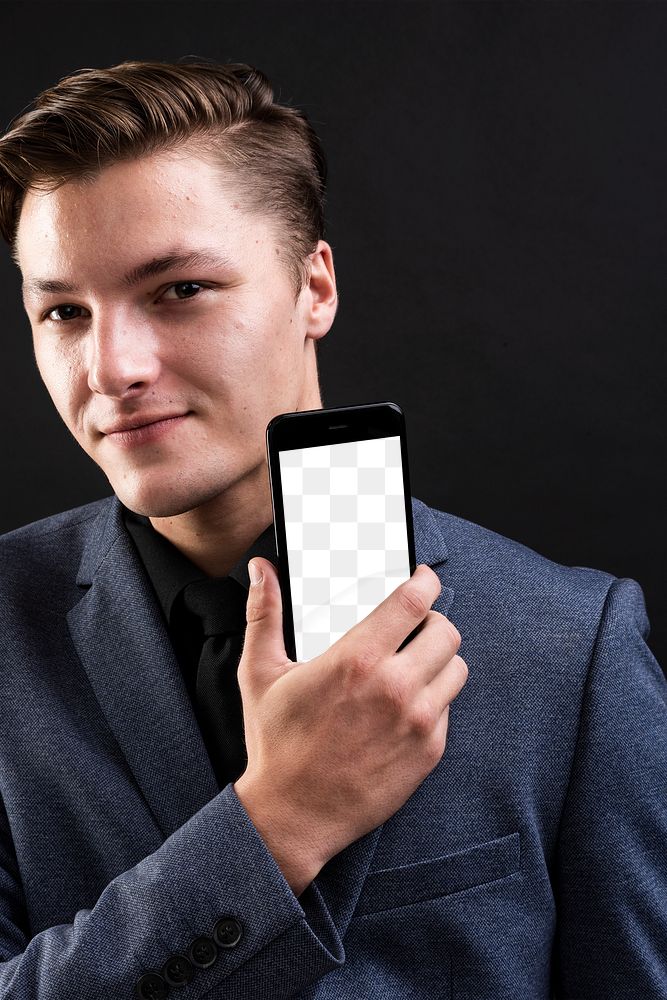 Businessman png showcasing smartphone screen mockup