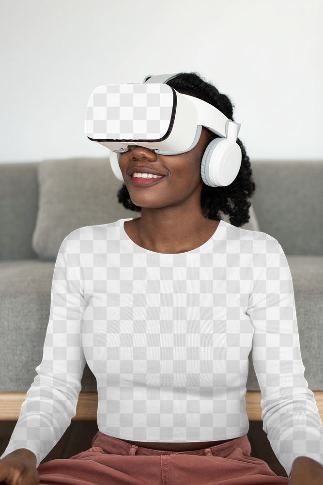 VR and shirt png mockup on a woman