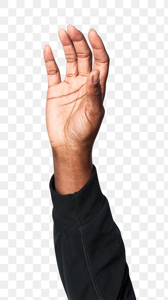 Hand showing palm gesture png with black long sleeve