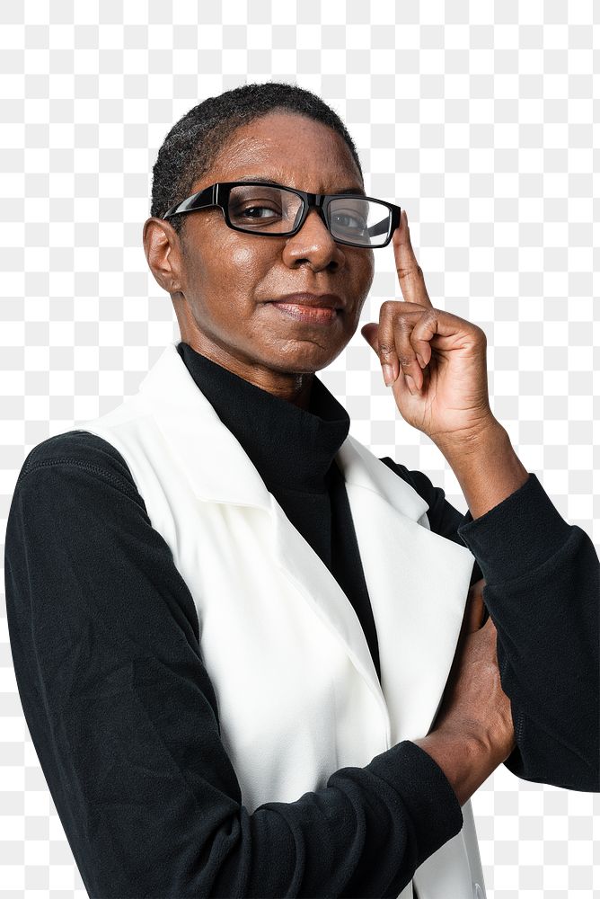 African American woman png mockup in beige suit portrait