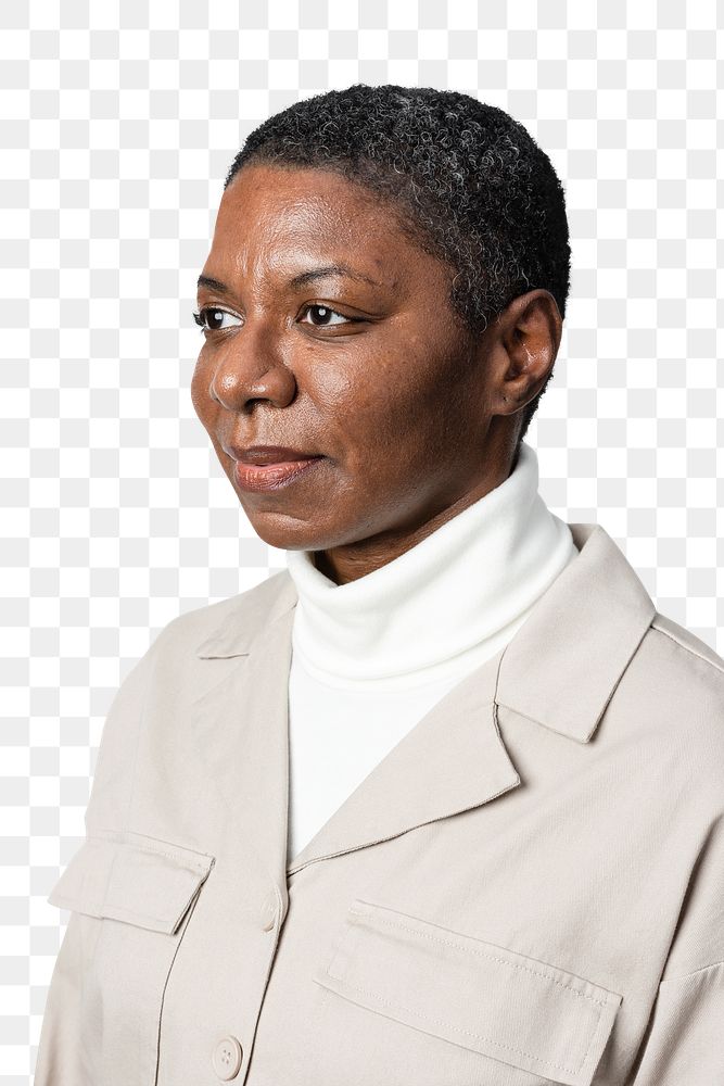 African American woman png mockup in beige shirt portrait