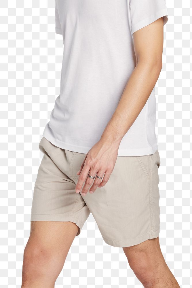 Png white tee beige shorts mockup