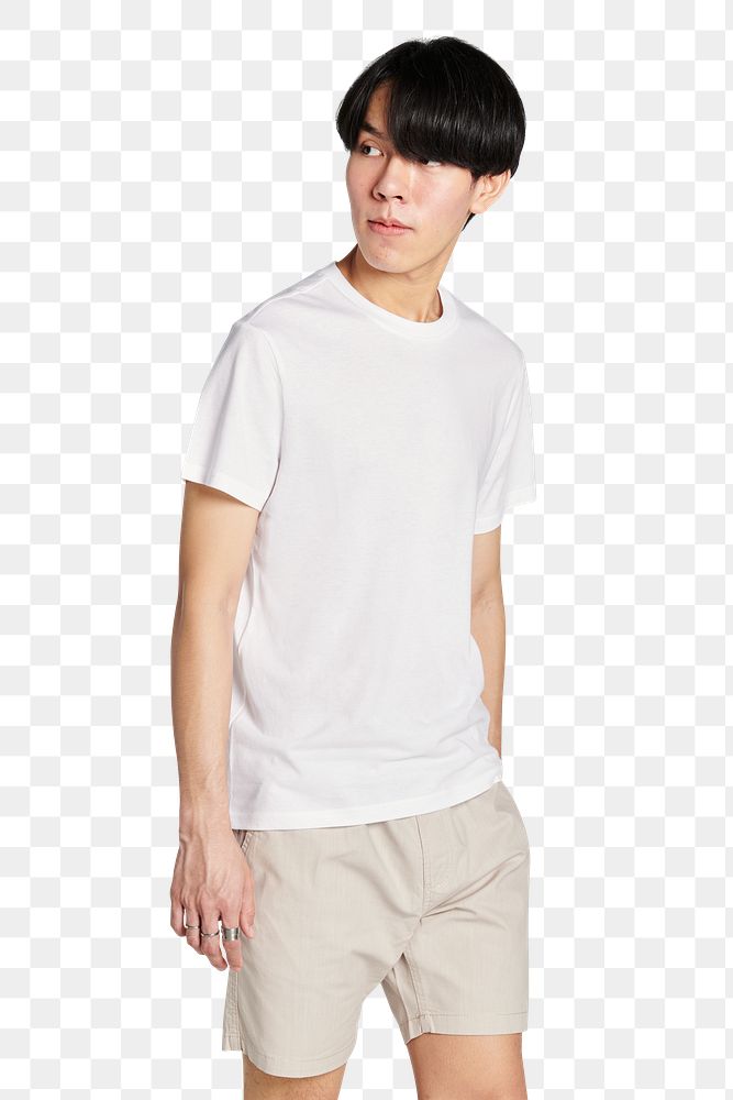 Png Asian man in white tee mockup