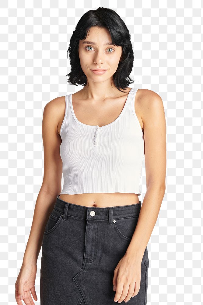 Png women's white crop tank top with a black skirt 