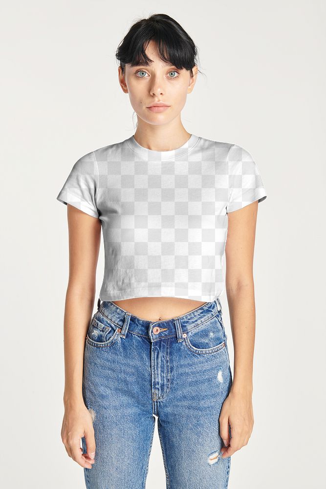 Png women's white crop top with high waisted jeans 