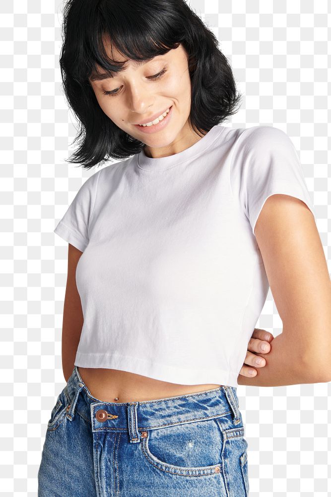 Png white crop top and mom jeans women's outfit 