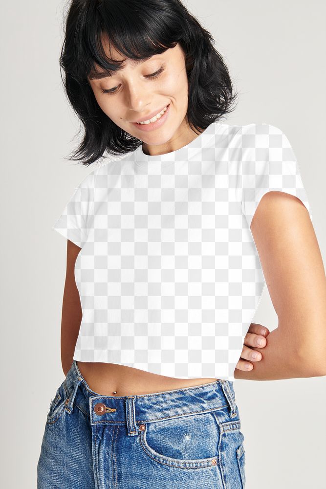 Png women's white crop top and mom jeans minimal outfit 