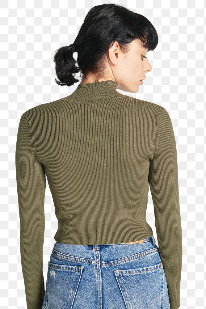 PNG woman in a green turtleneck top