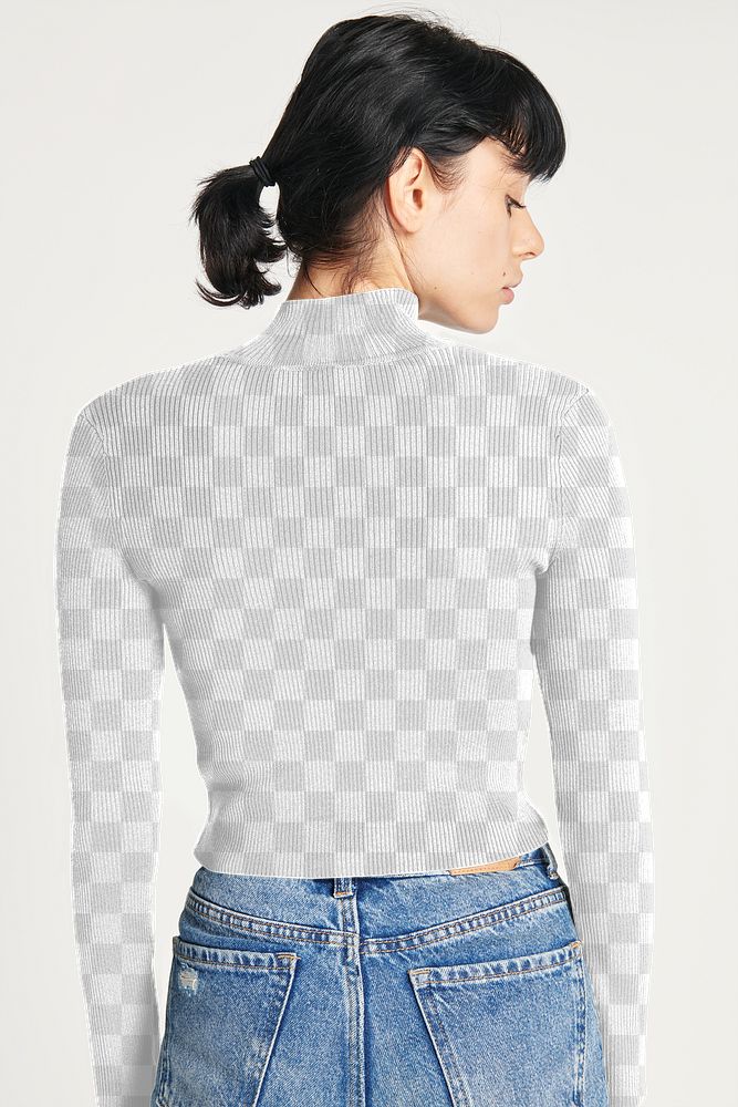 Rear view png women's high neck top mockup