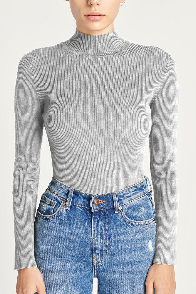 PNG women's high neck top mockup with blue jeans
