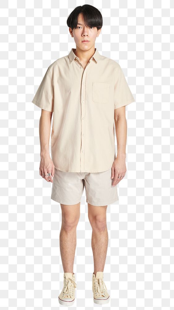 Png man in a beige shirt mockup