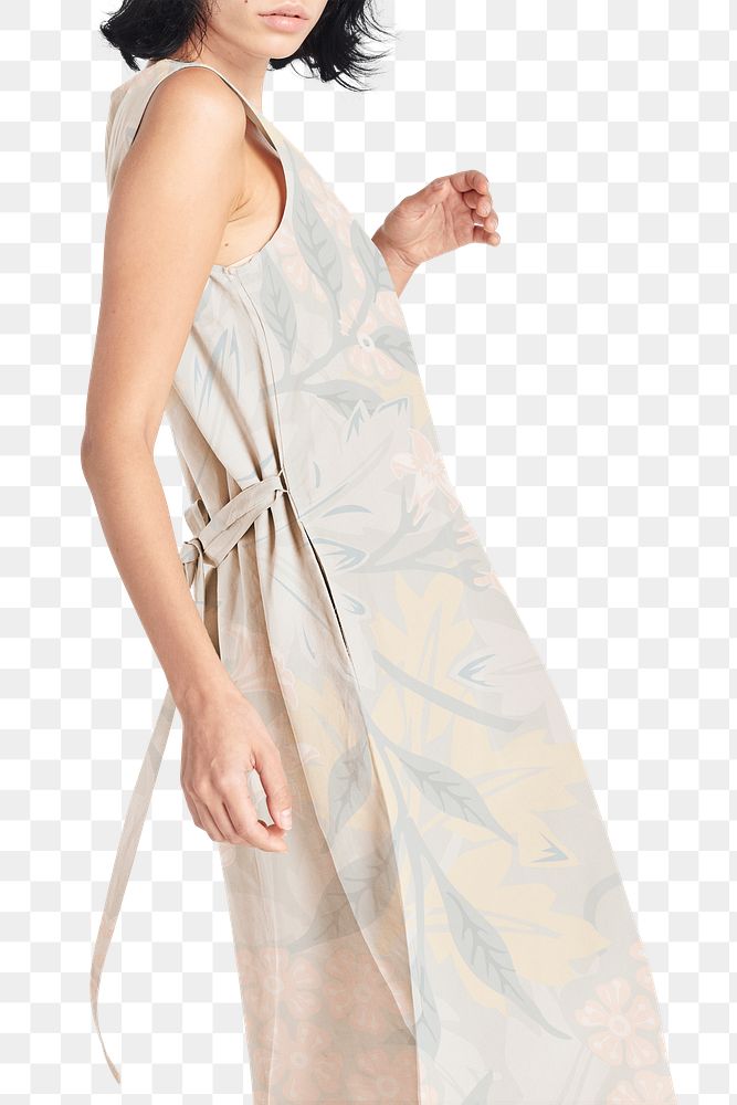 PNG woman in a printed long dress mockup