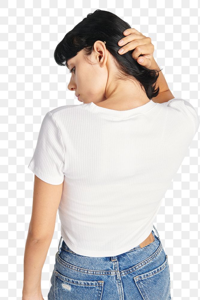 Women's tee mockup png background rear view