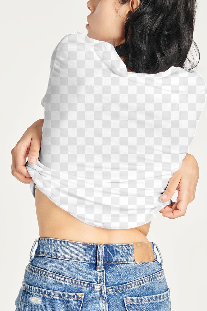 Woman in a png white tee mockup