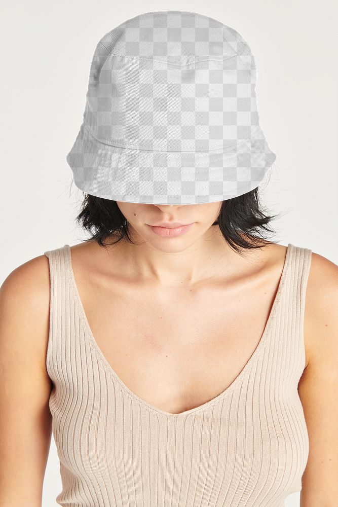 Woman in a png bucket hat mockup