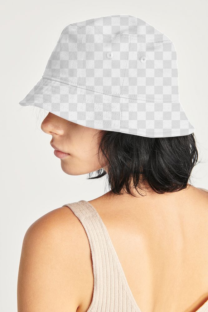 Woman in a png bucket hat mockup