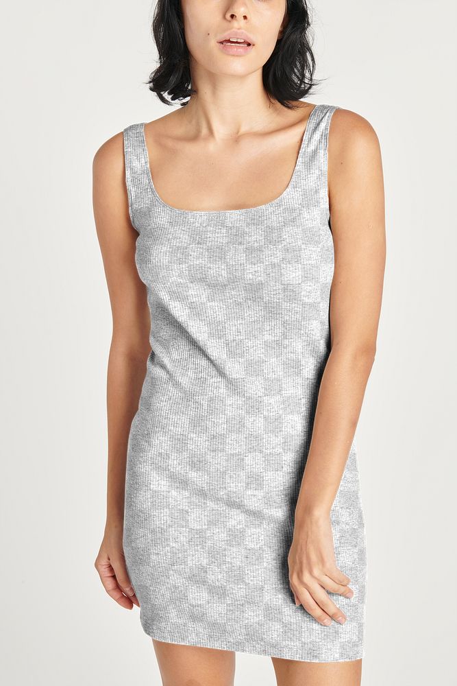 Gray fitted dress png mockup on a gray background